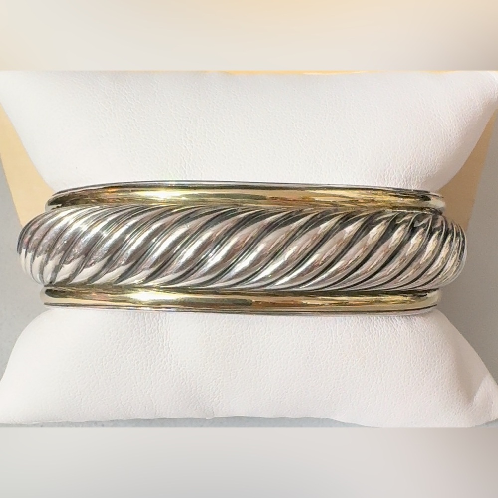 David Yurman 18K & 925 Yellow Gold & Silver Cable Cuff Bangle Bracelet